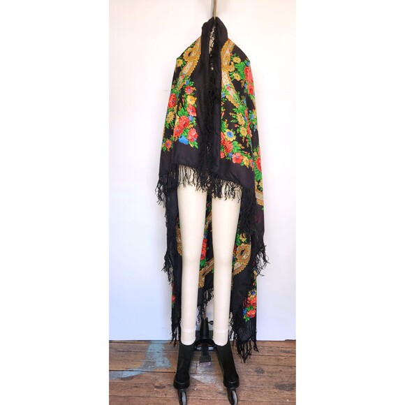 Vintage HUGE Wool Floral Shawl Stole Wrap - Oversized Big XL - Soft -Gothic Boho - Picture 2 of 6